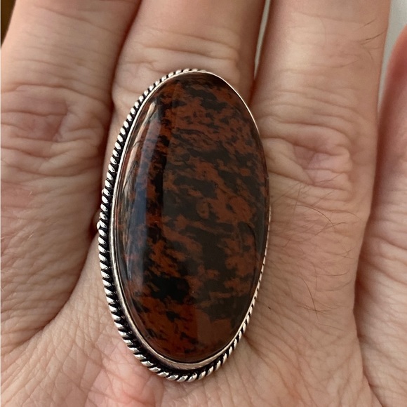 Mahogany Obsidian Gemstone Statement Ring,  .925 Sterling Silver overlay. - Picture 3 of 6